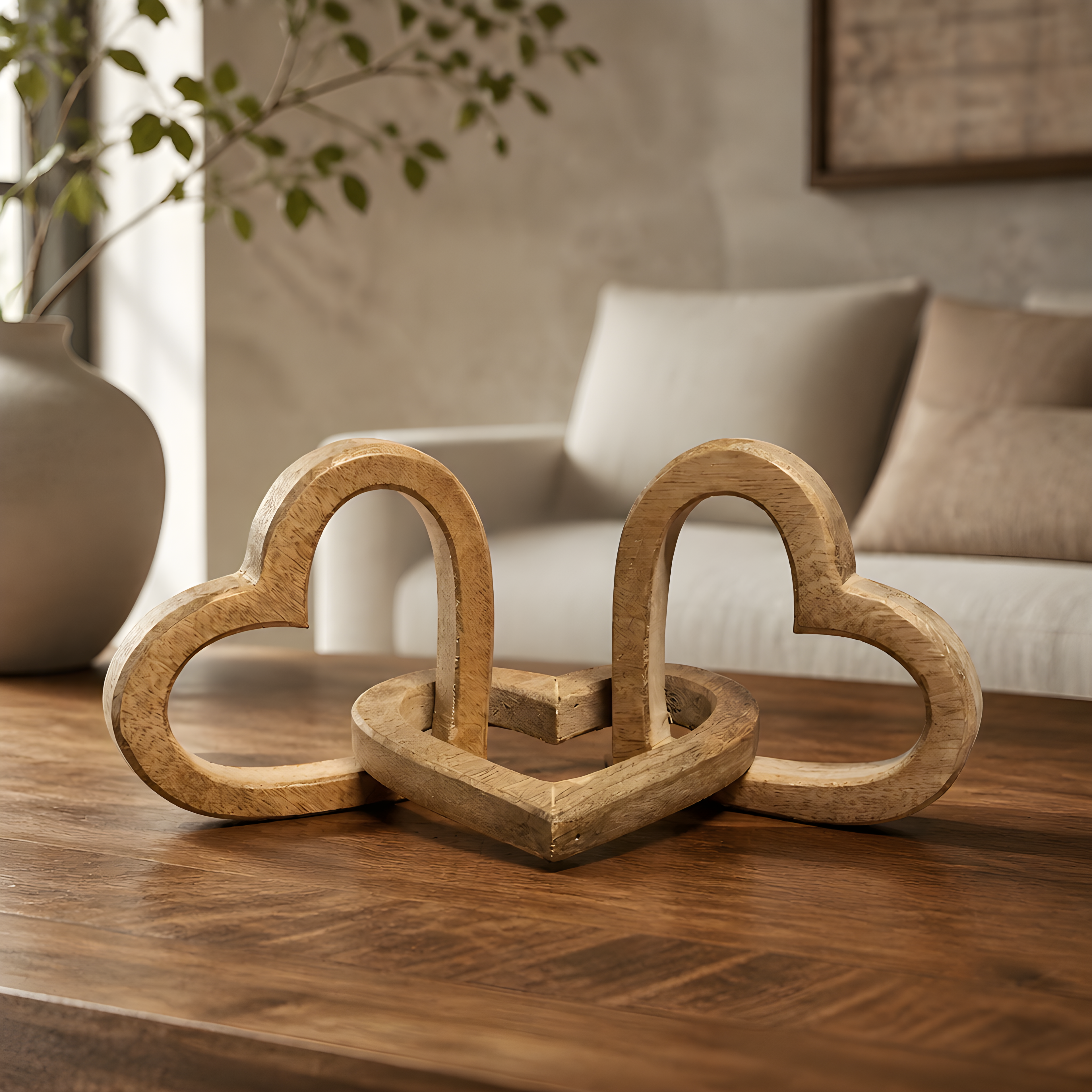 Wooden Heart Chain, 30cm – Rustic Natural Wood Hanging Decoration