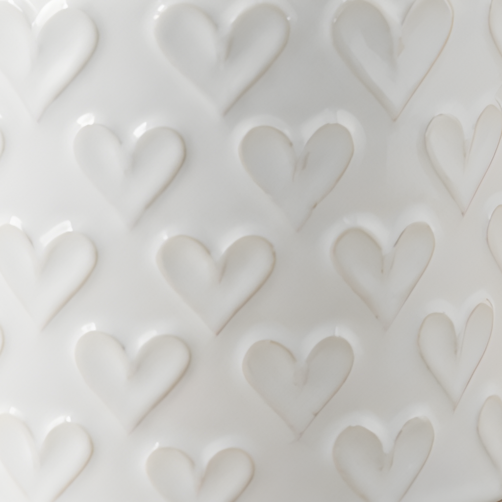 Ceramic White Heart Planter, 12cm – Glazed Stoneware with Repeat Heart Motif
