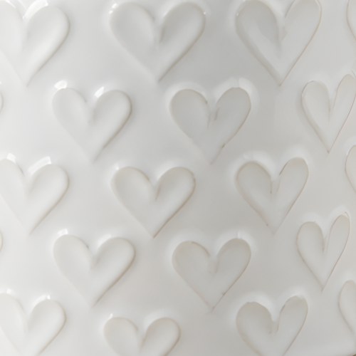 Ceramic White Heart Planter, 12cm – Glazed Stoneware with Repeat Heart Motif