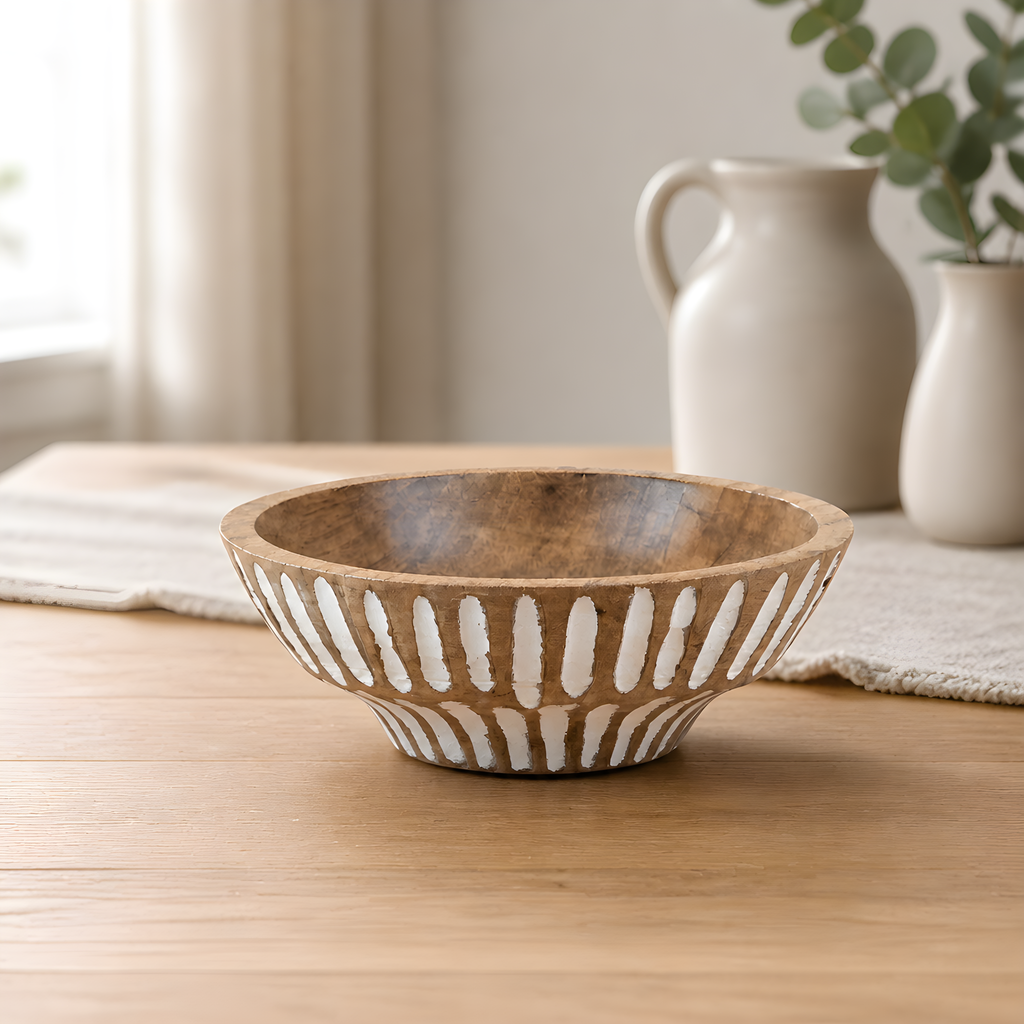 Small Patterned Mango Wood Serving Bowl