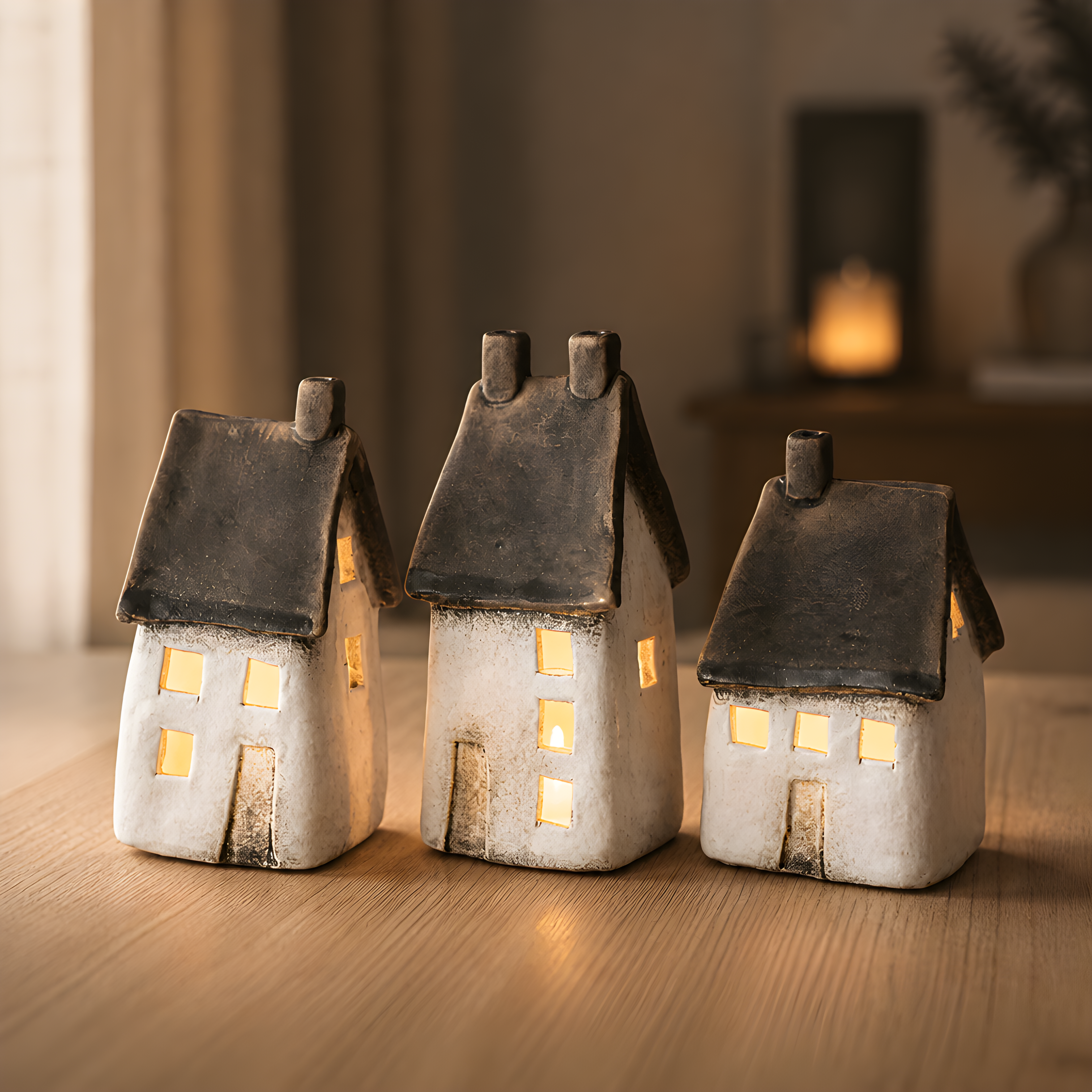 Speckled White House LED Ornament