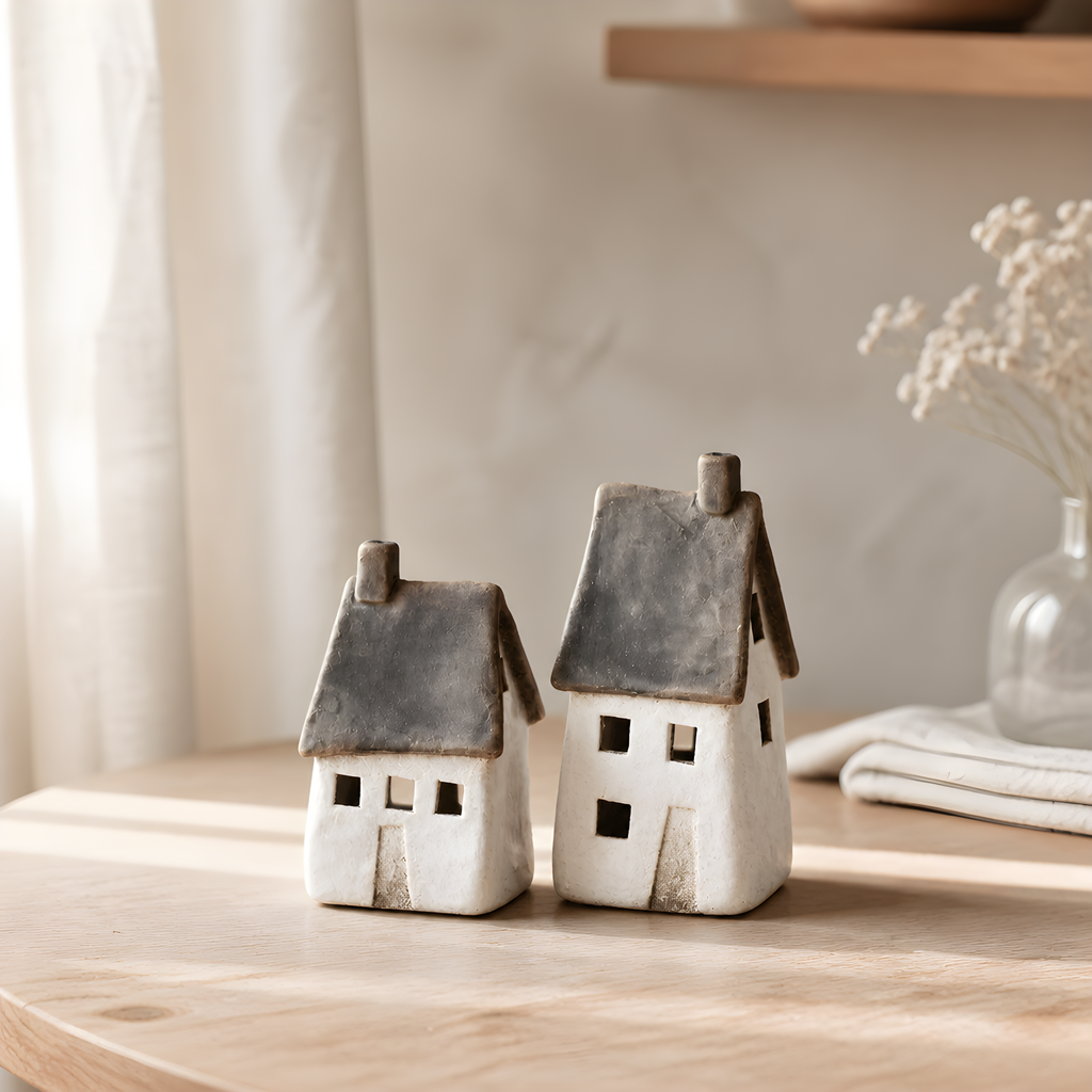 Speckled white windlight house ornament
