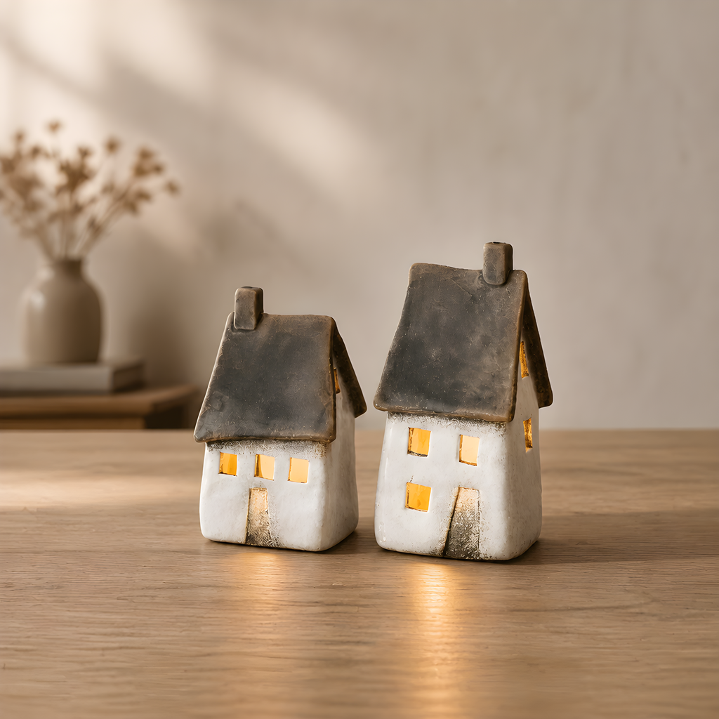 Speckled white windlight house ornament