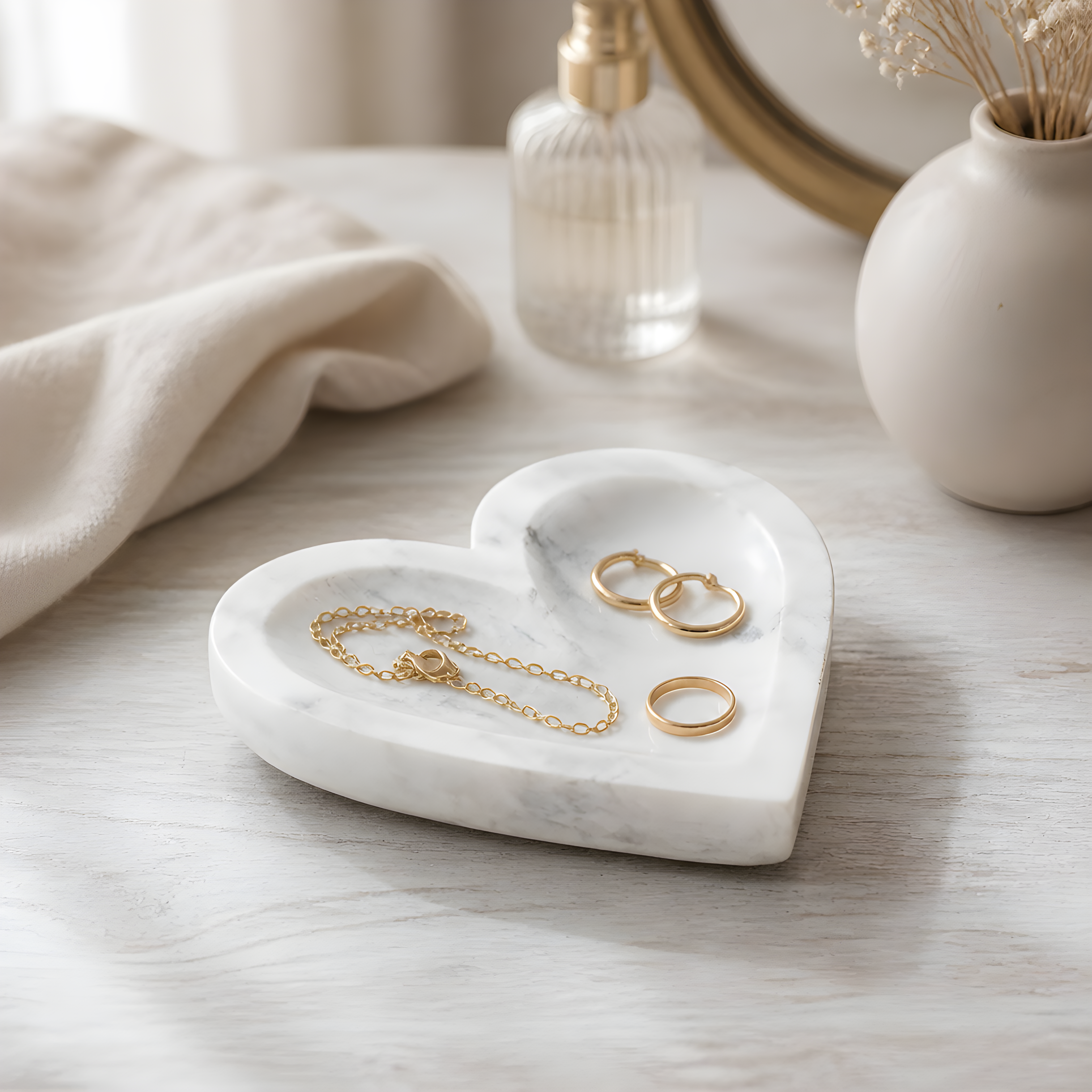 Wooden Heart Dish – Whitewashed Shabby Chic 15cm x 3cm