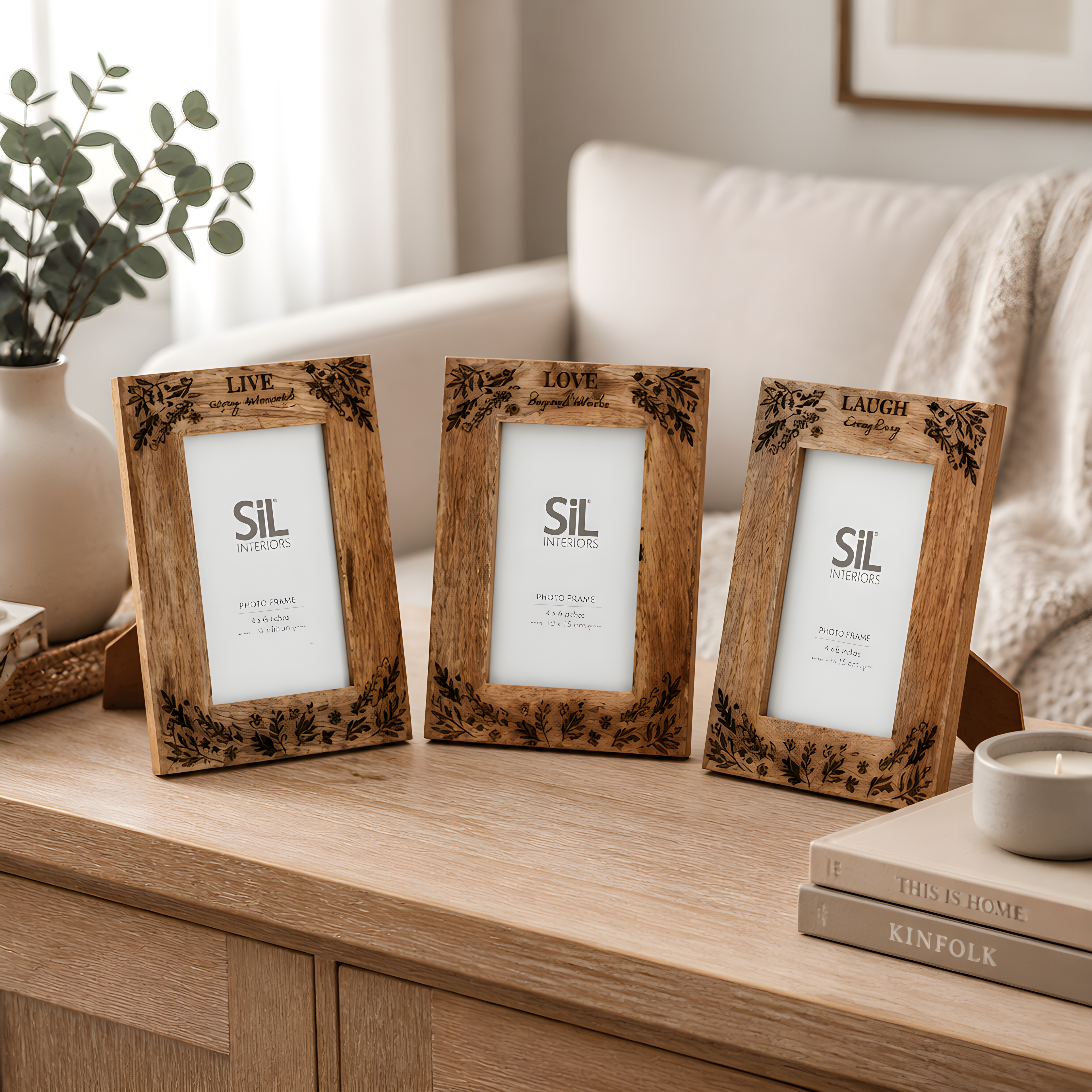 Rustic Wooden Floral Frames – Live, Laugh, Love Quotes