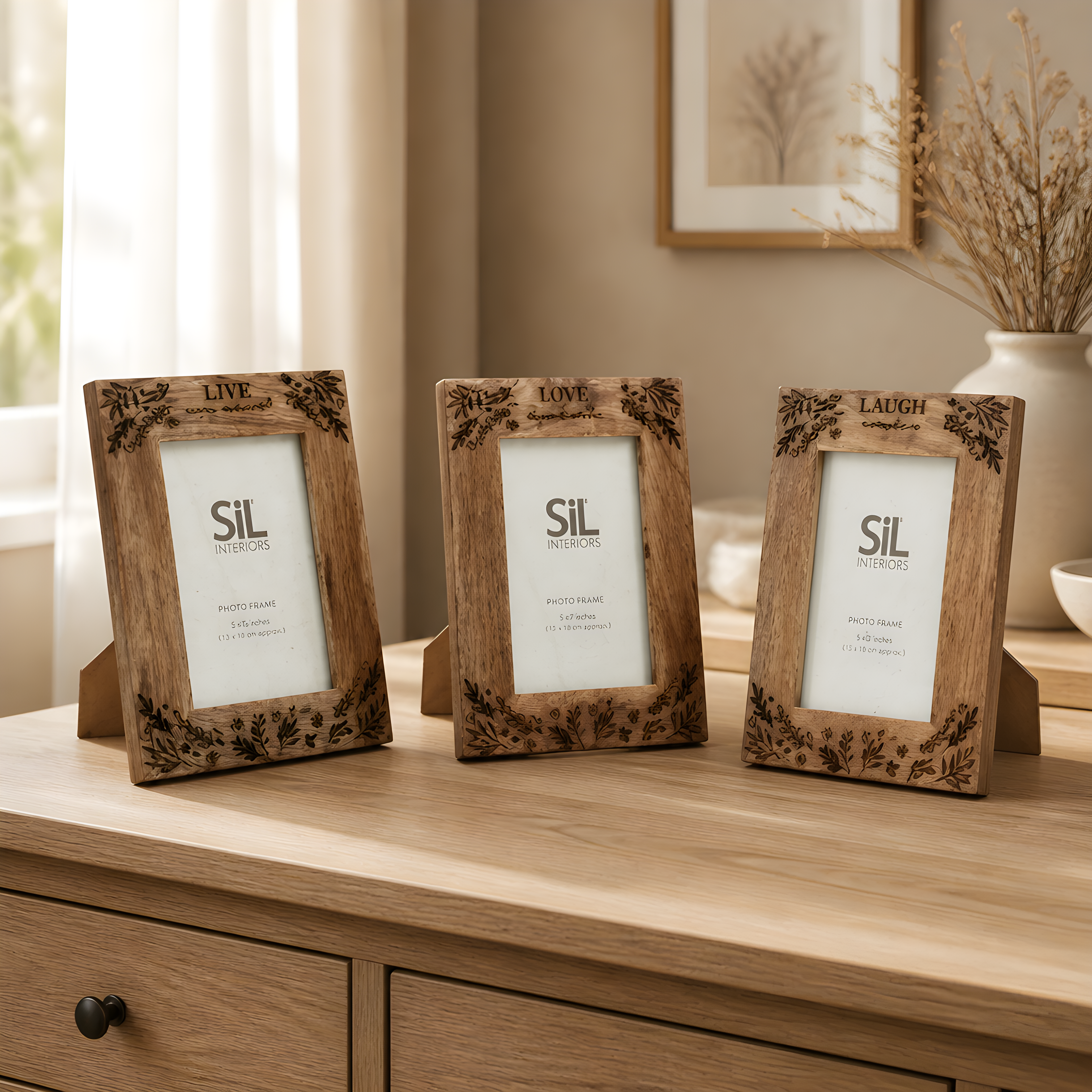 Rustic Wooden Floral Frames – Live, Laugh, Love Quotes