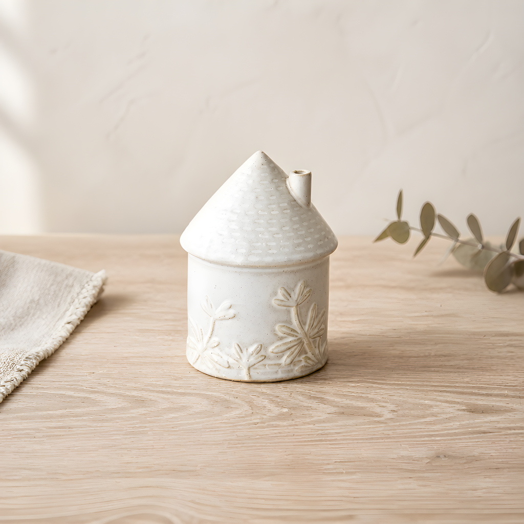 Ceramic House Ornament with Flower Detailing, 11cm