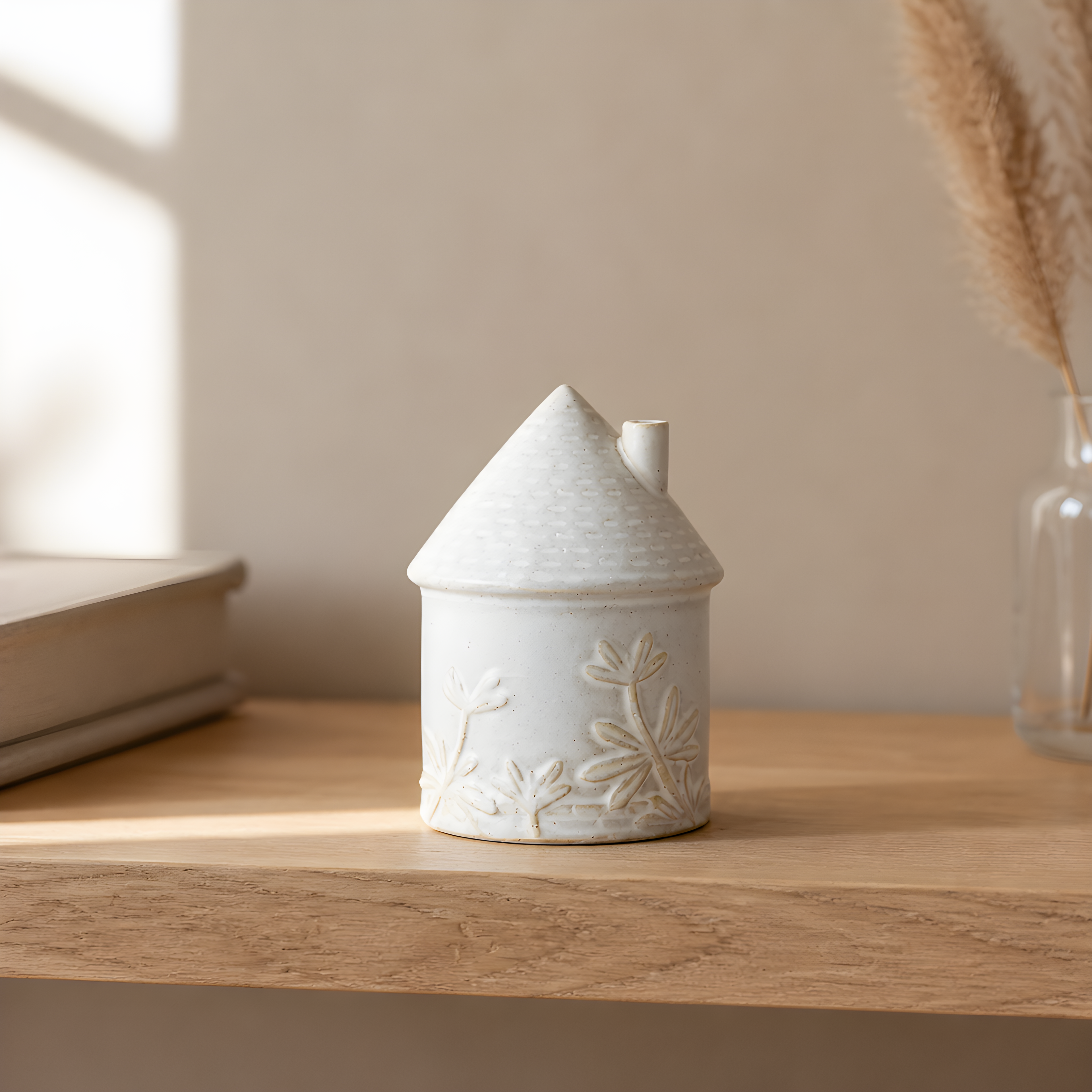 Ceramic House Ornament with Flower Detailing, 11cm