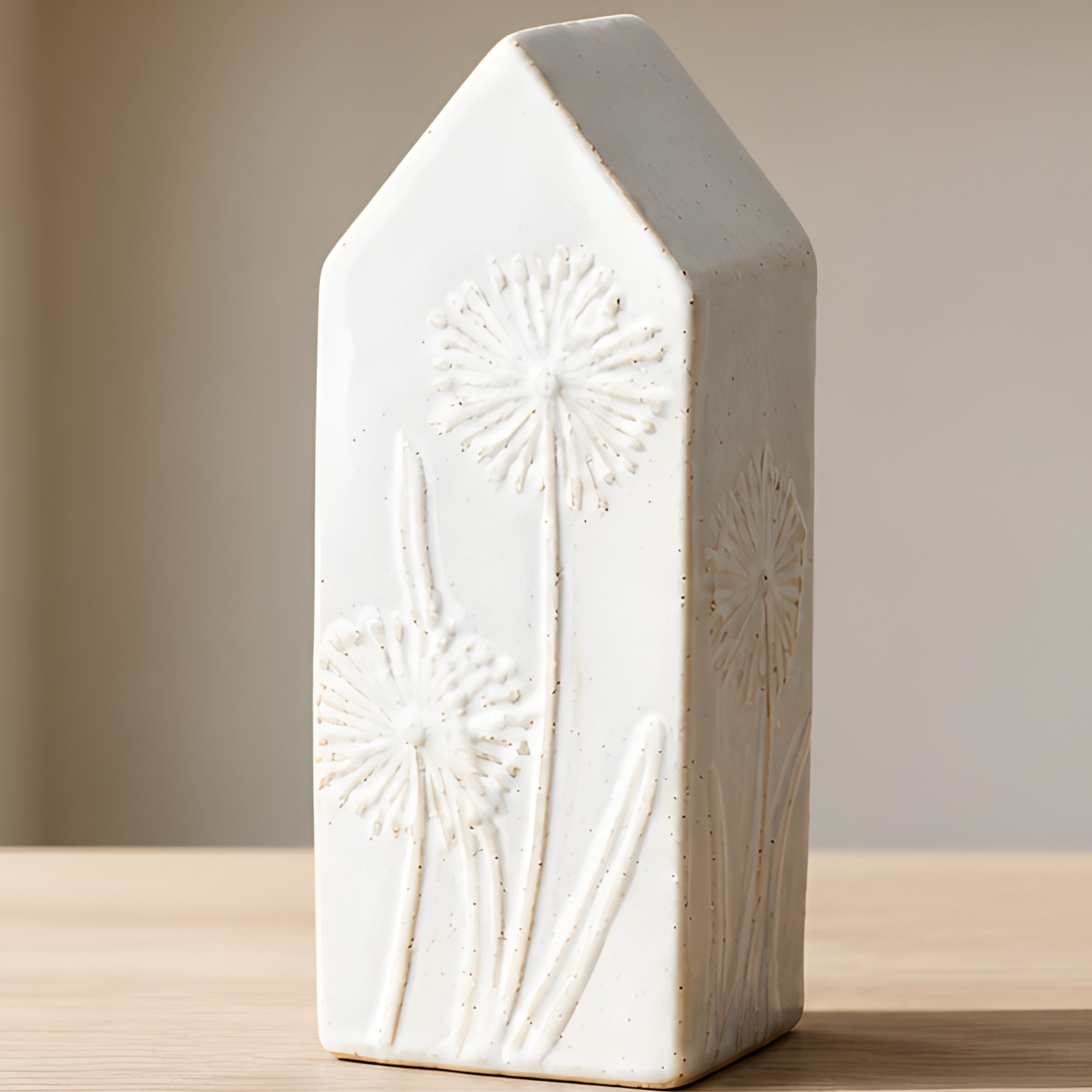 Ceramic House Ornament with Raised Dandelion Puffball Pattern, 17cm