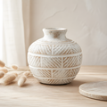 Ceramic Jabari Vase, 15cm – Natural with White Etched Brick Pattern