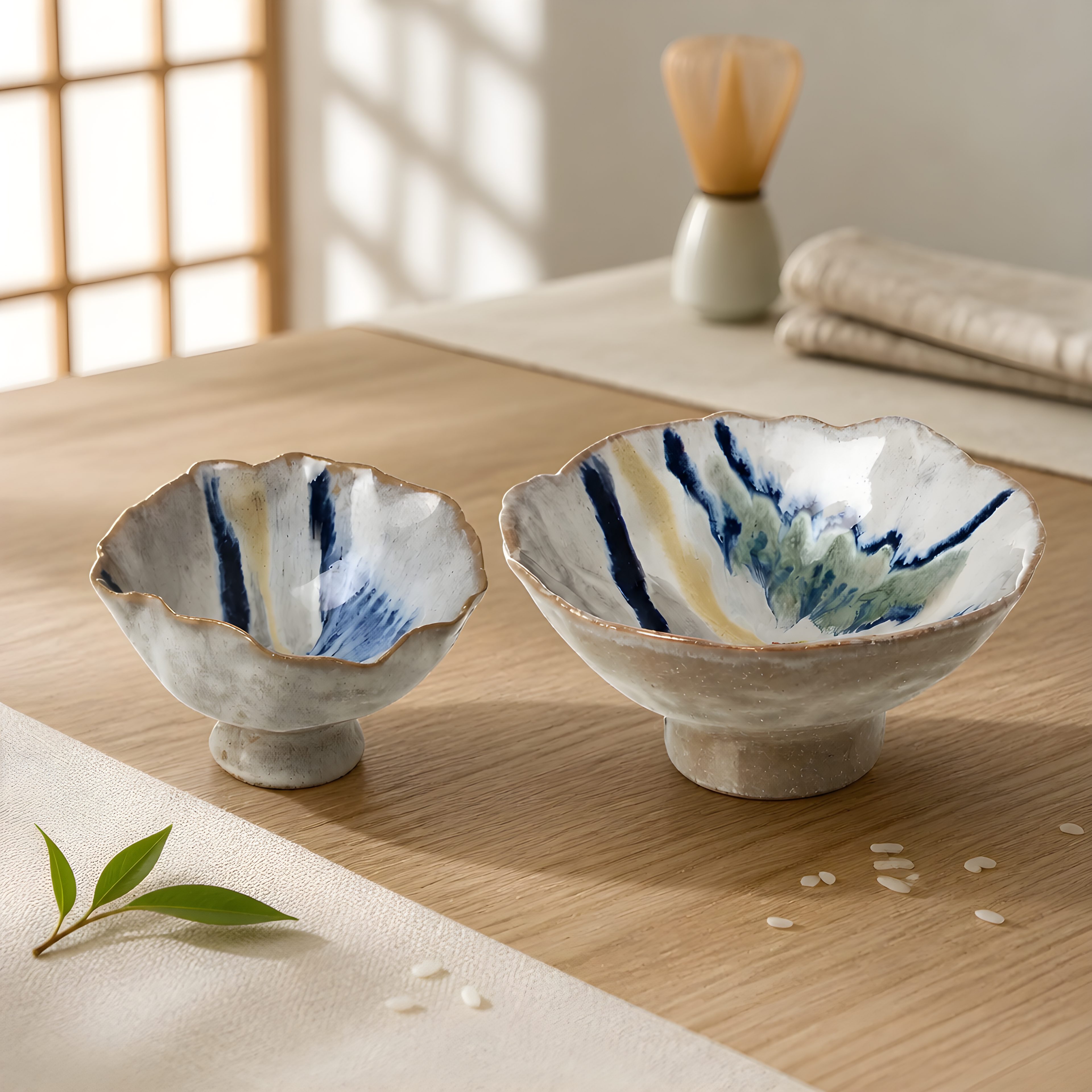 Porcelain White & Blue Wavy Bowl – Hand Painted, Available in 2 Sizes