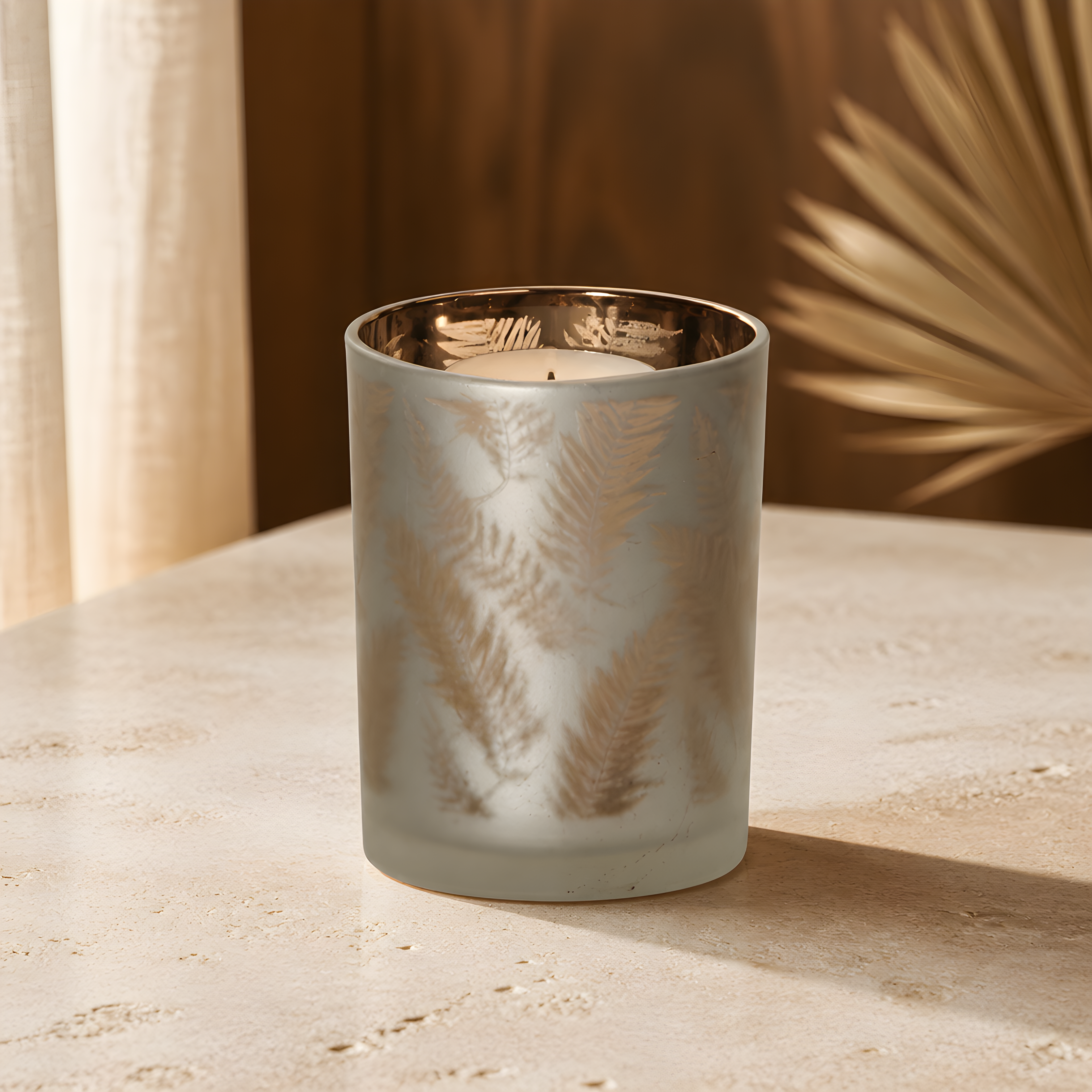Smoked Glass Candle Holder, 12.5cm