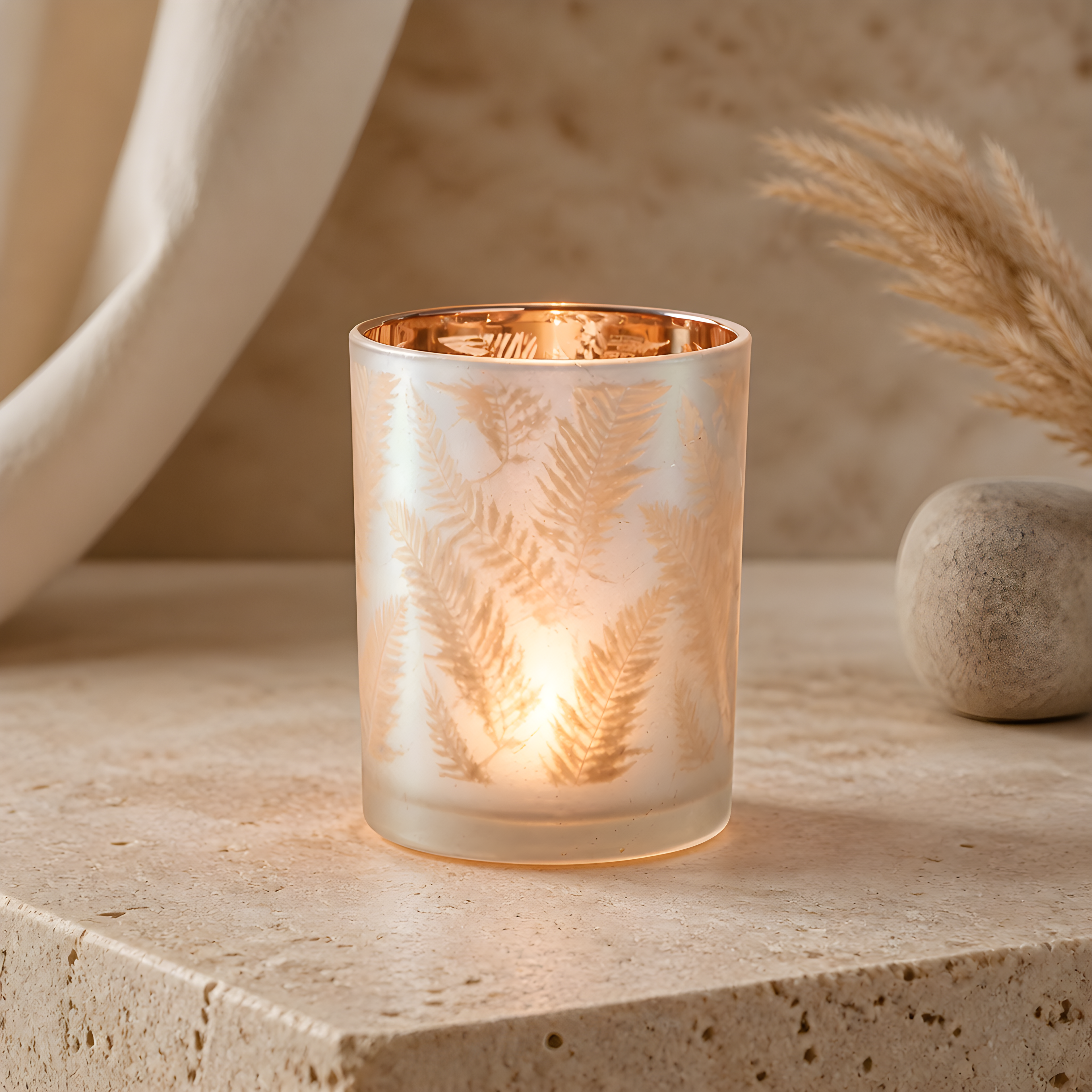 Smoked Glass Candle Holder, 12.5cm