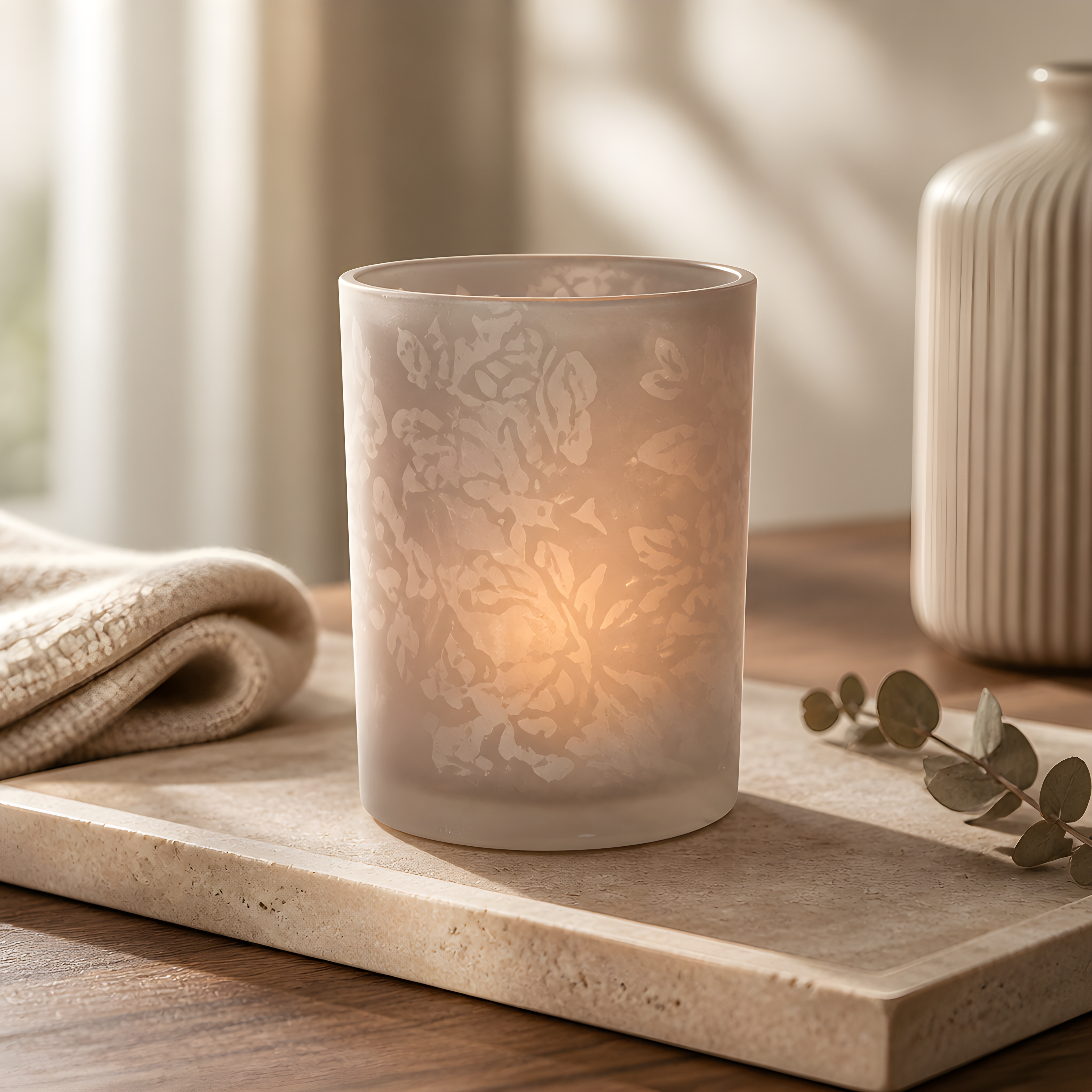 Smoked Glass Candle Holder, 12.5cm