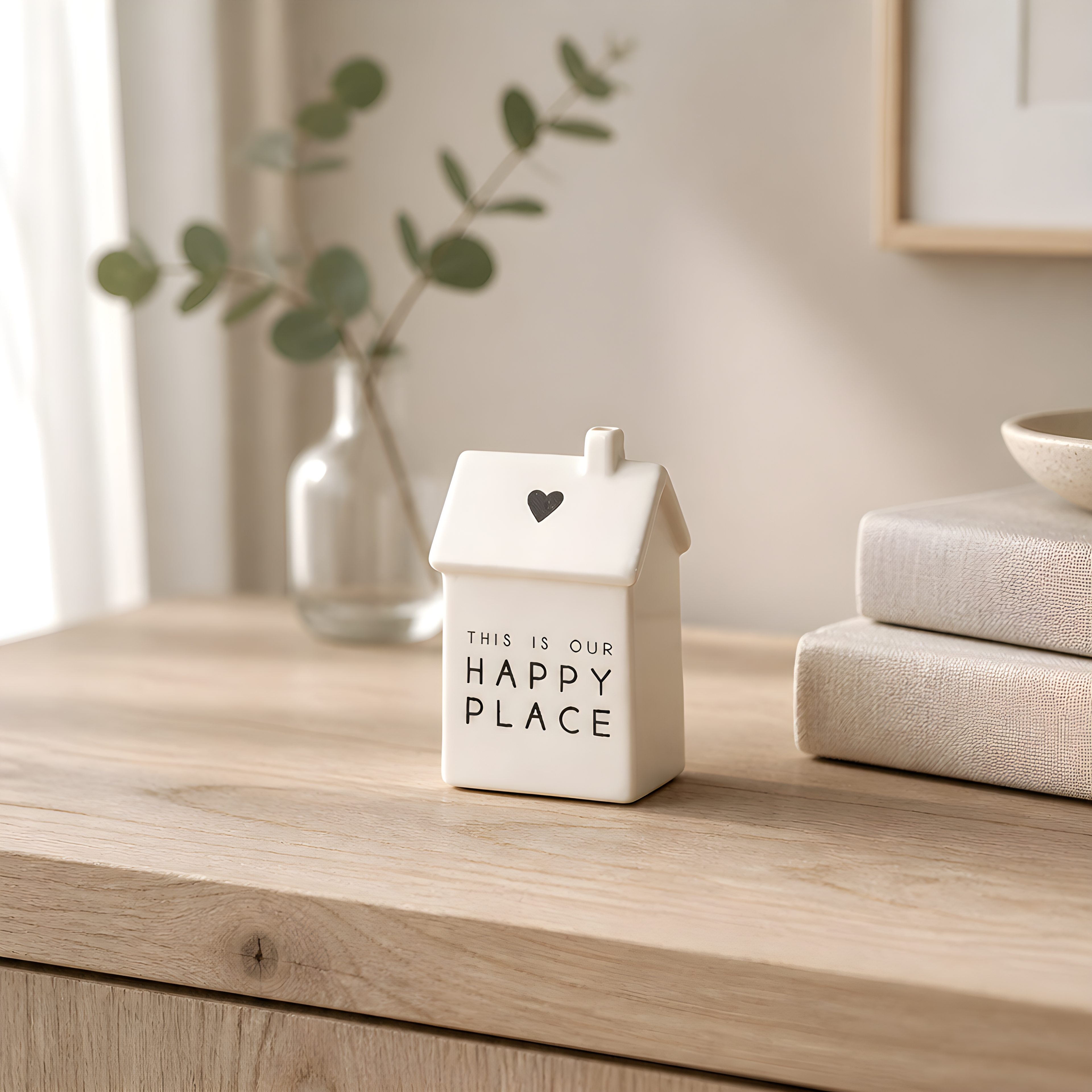 Dainty Porcelain House Ornament with Scripted Sentiment