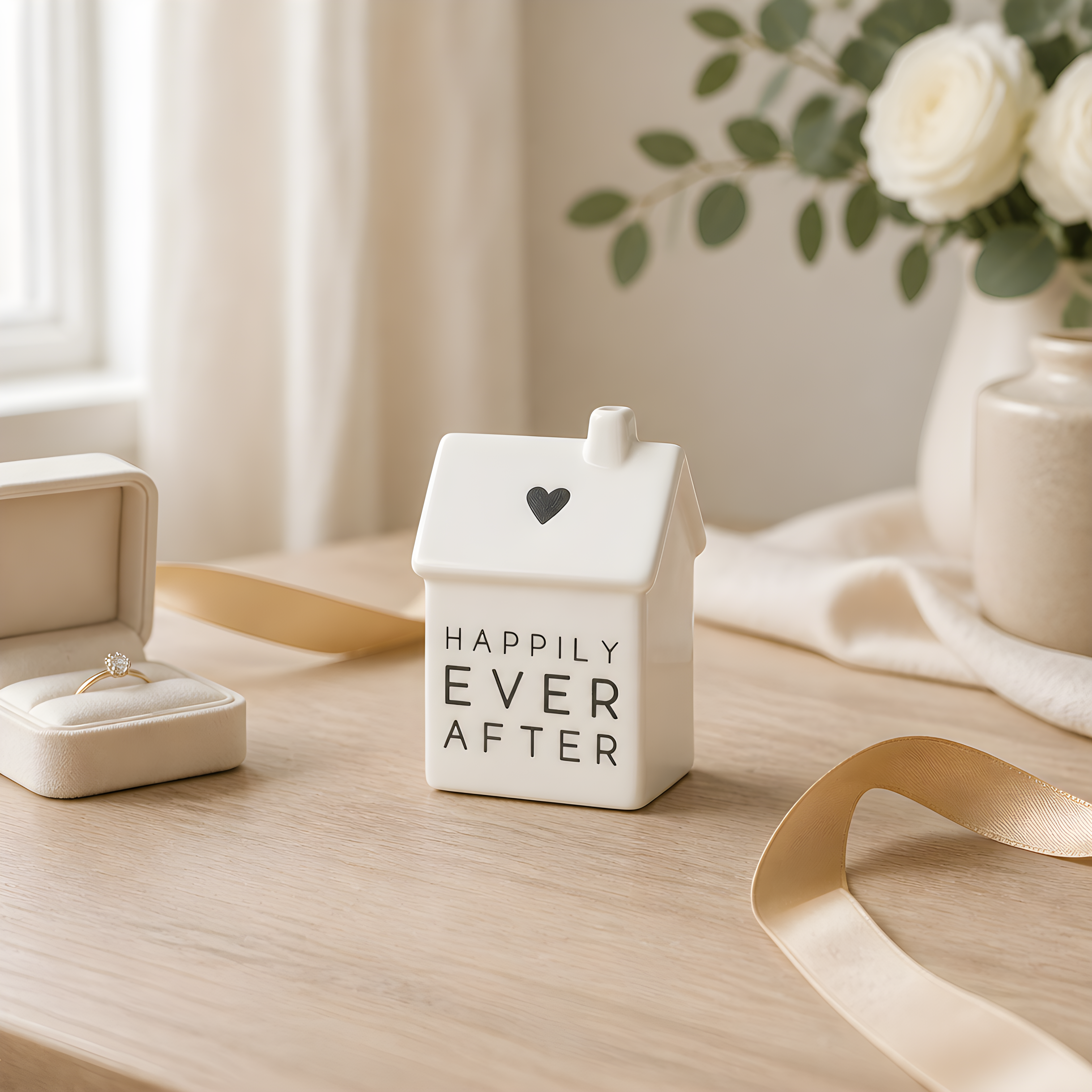 Dainty Porcelain House Ornament with Scripted Sentiment