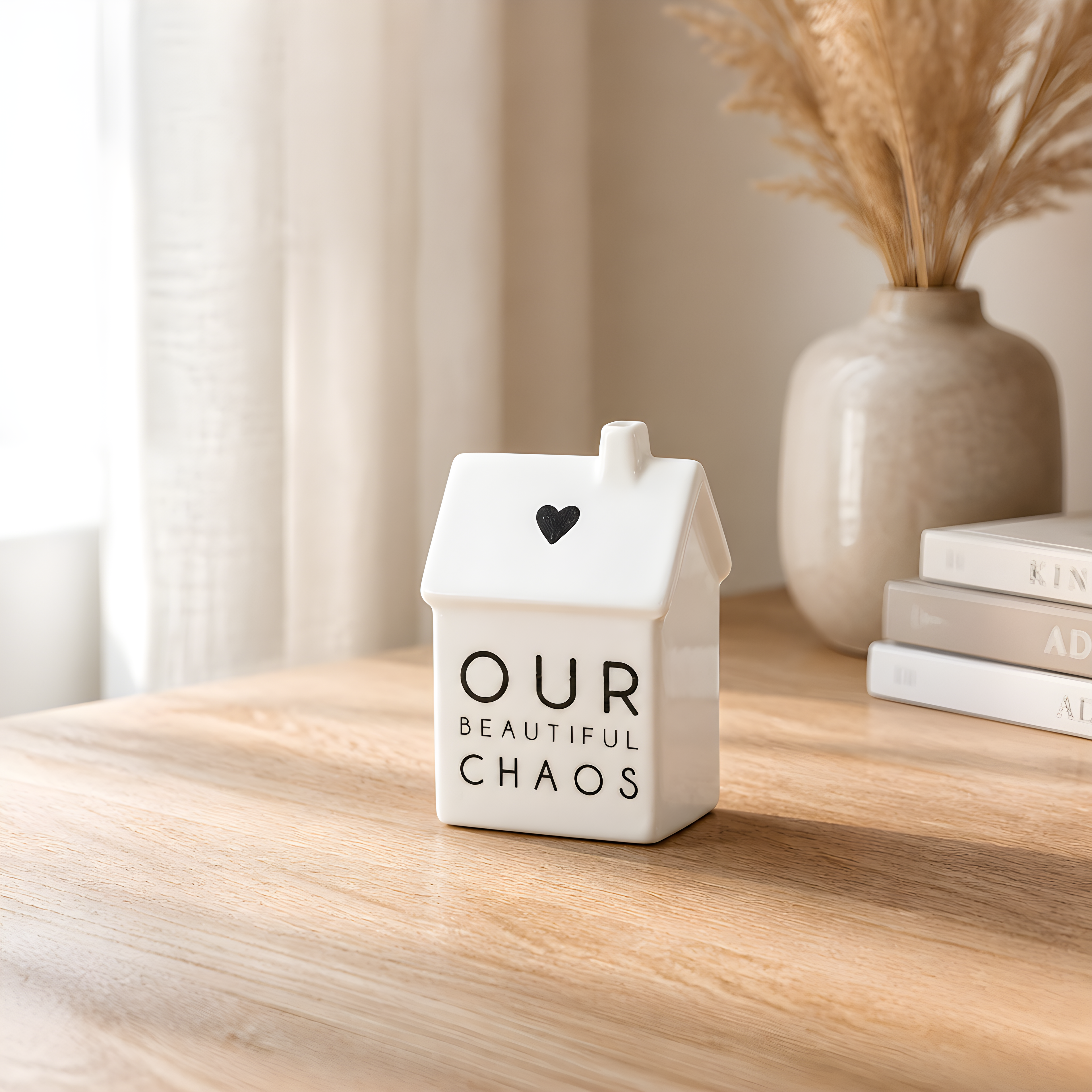 Dainty Porcelain House Ornament with Scripted Sentiment
