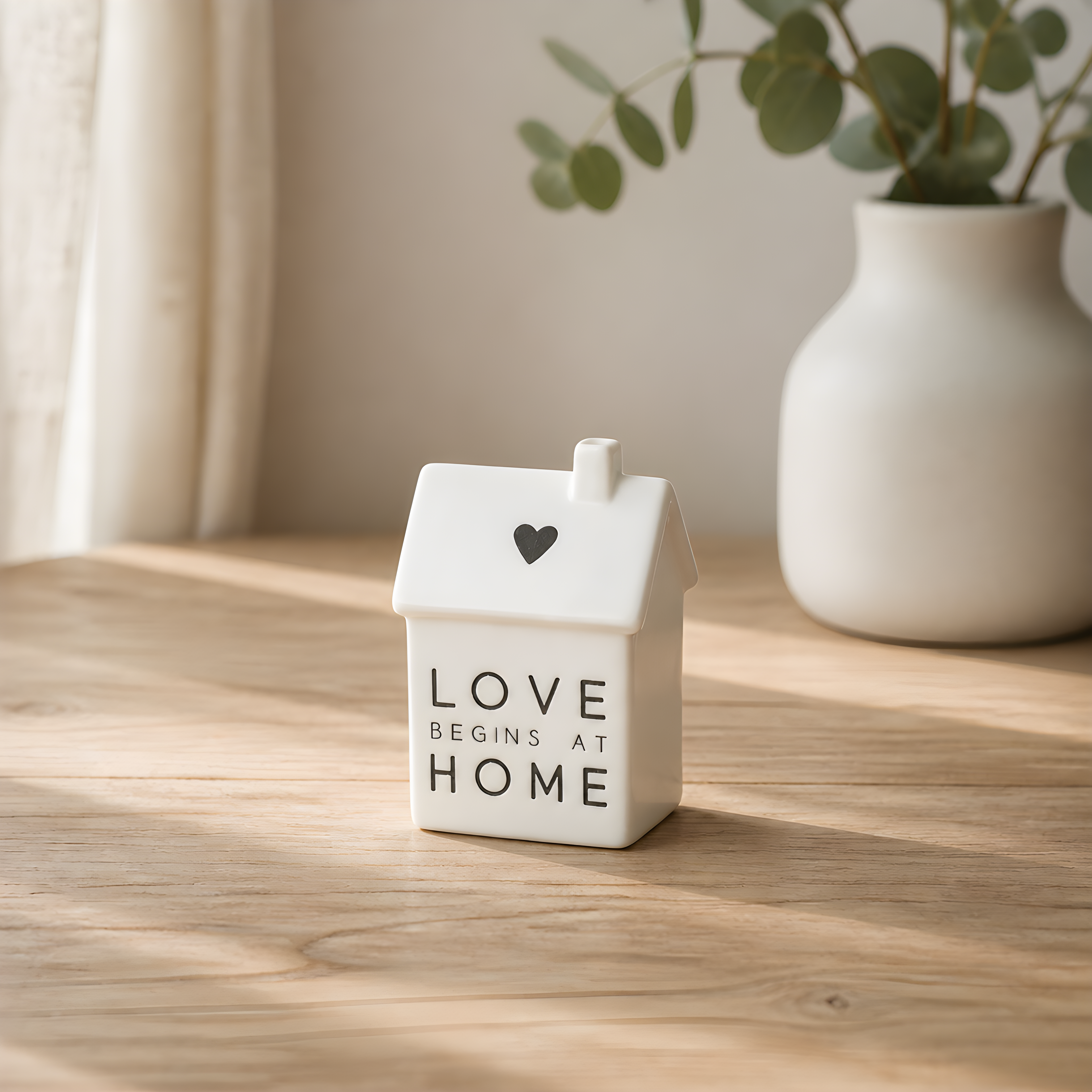 Dainty Porcelain House Ornament with Scripted Sentiment