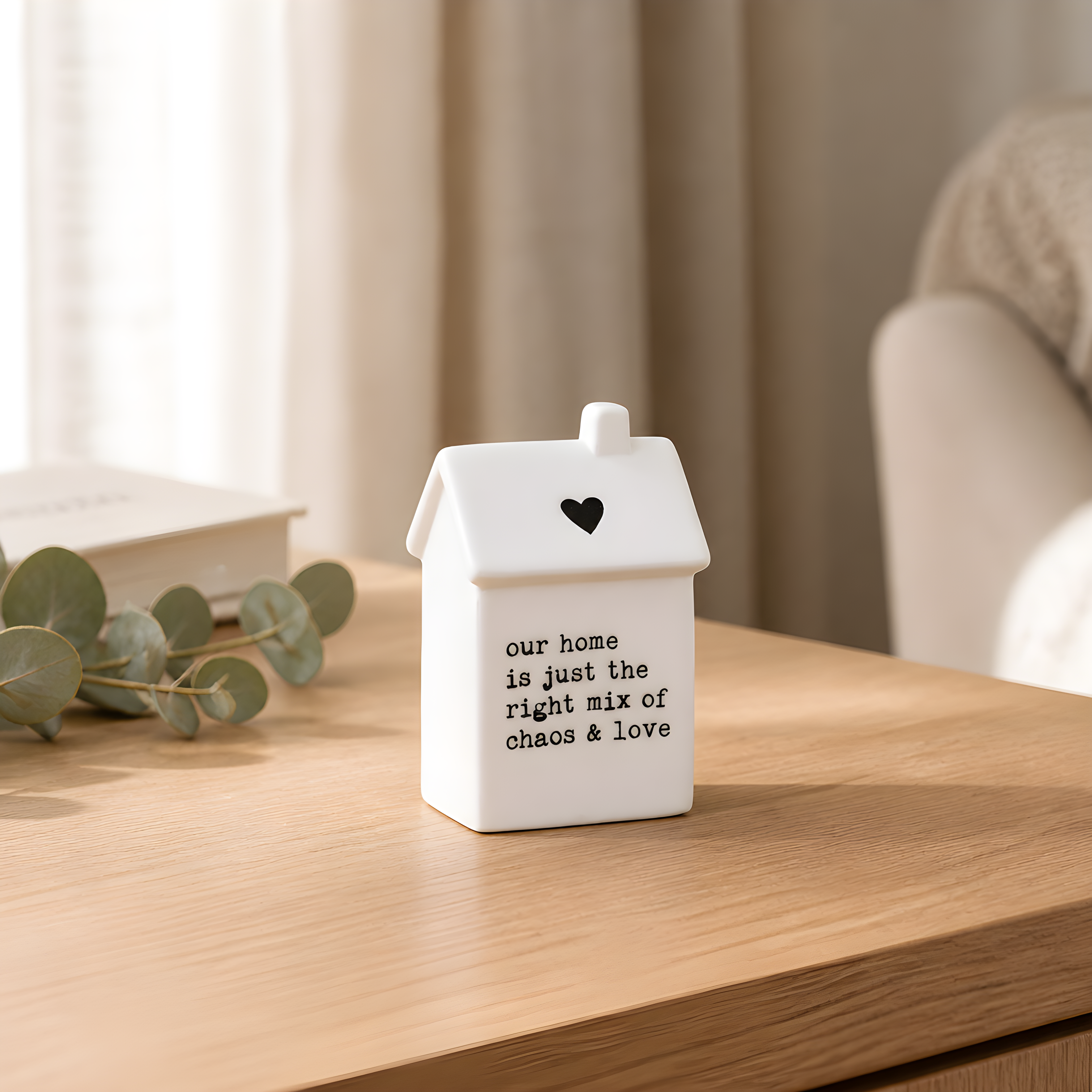 Dainty Porcelain House Ornament with Scripted Sentiment