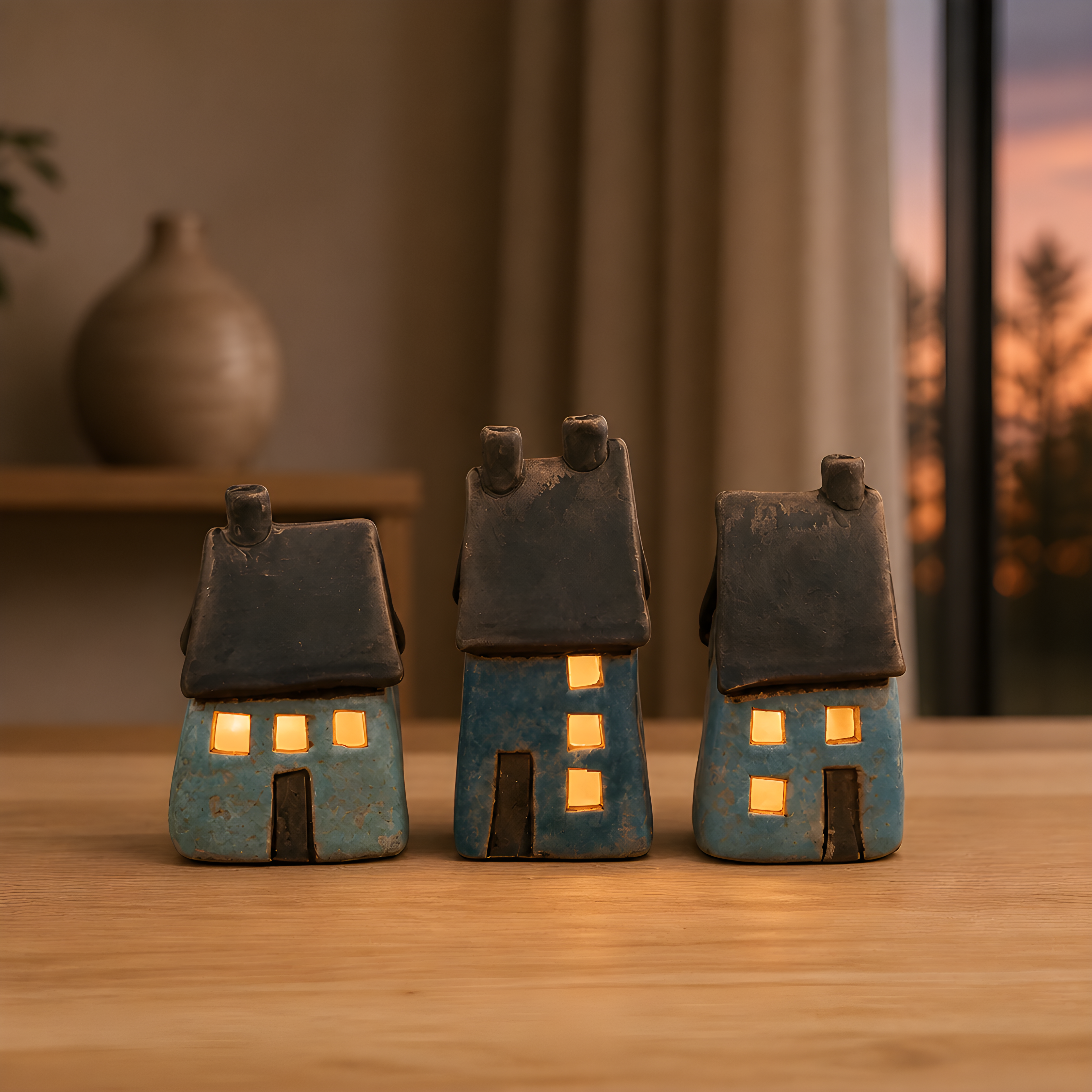 Speckled Blue/Green House LED Ornament