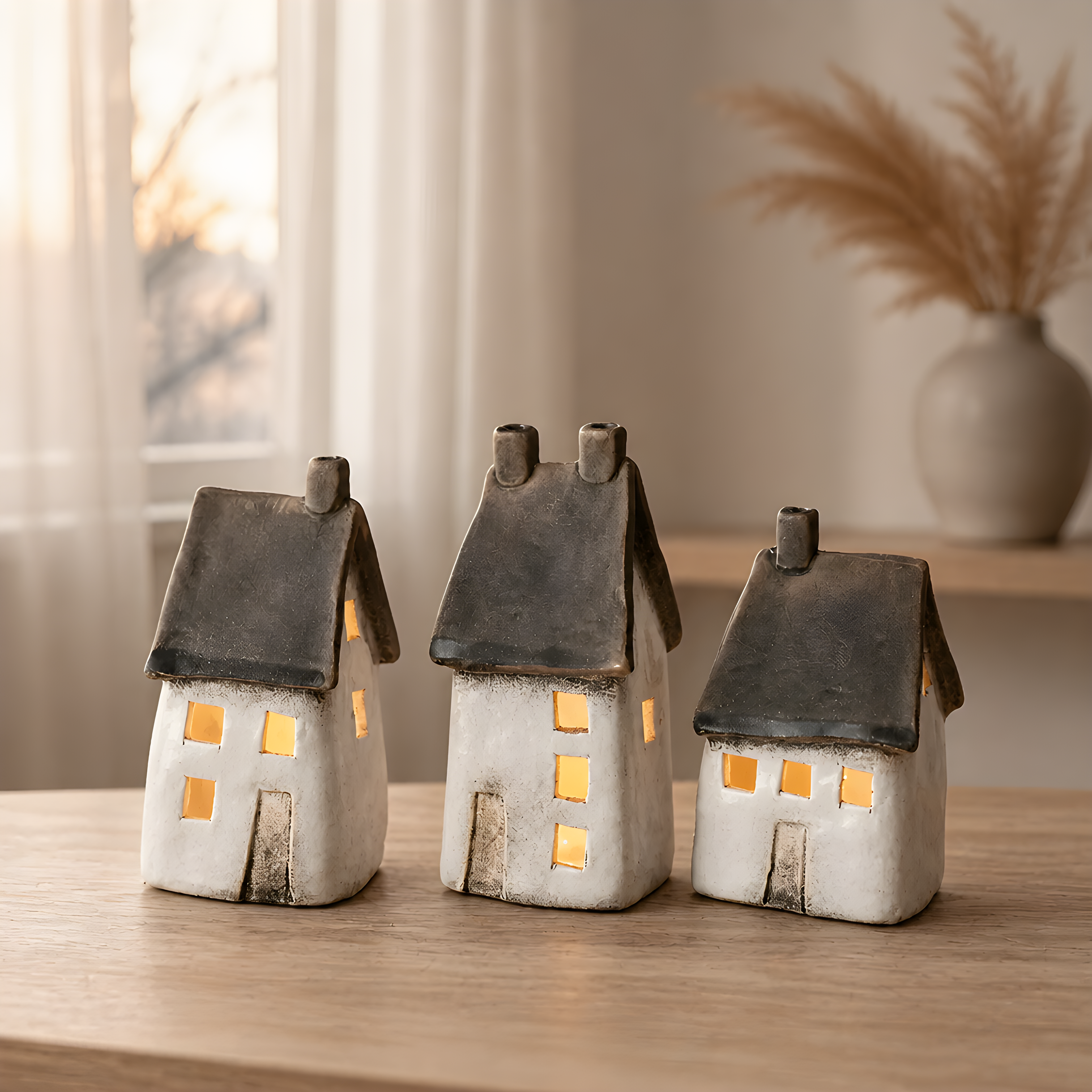 Speckled White House LED Ornament