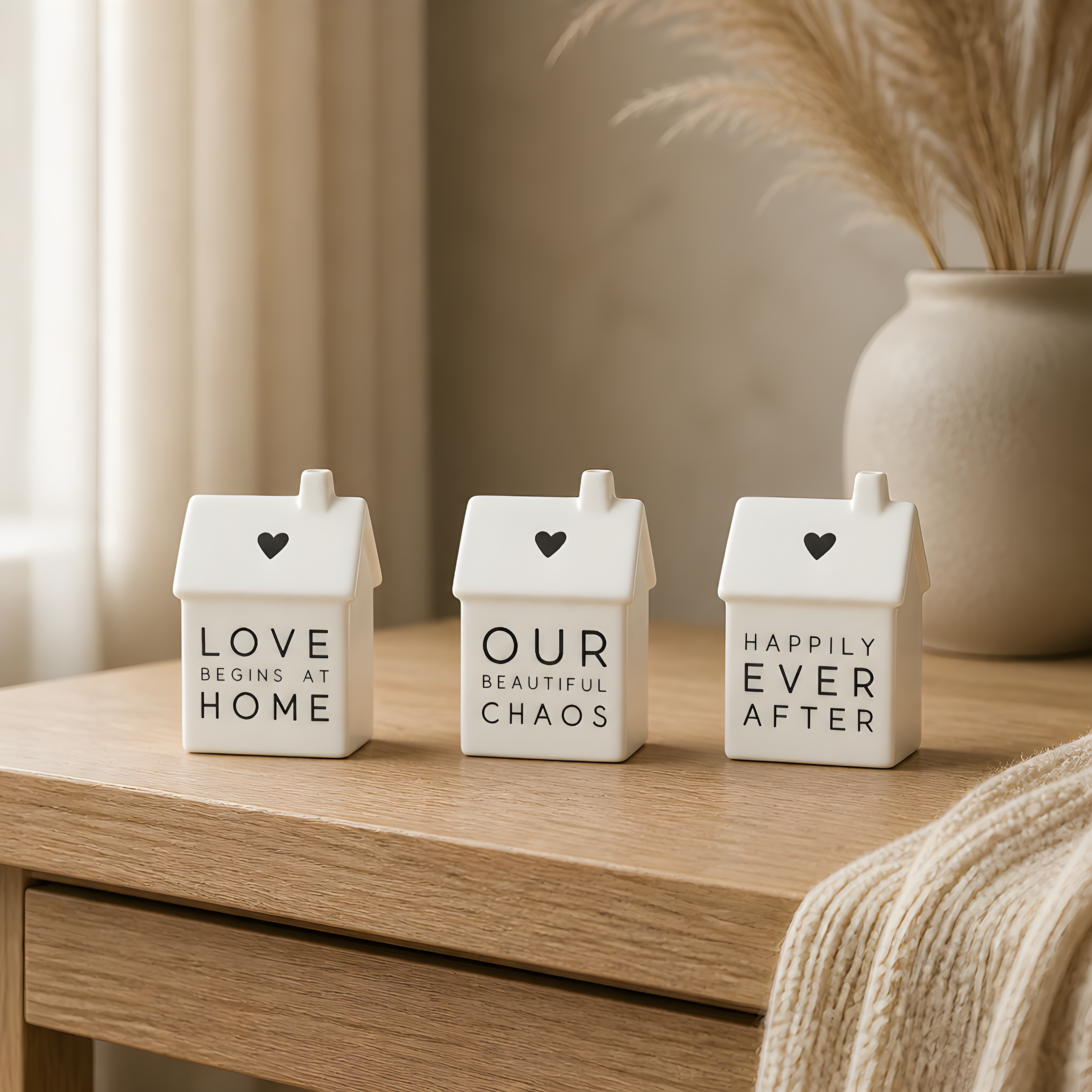Dainty Porcelain House Ornament with Scripted Sentiment