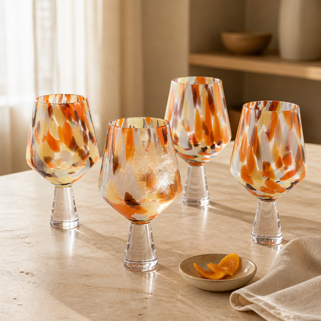 Large Drinking / Gin Glass : Citrus Orange