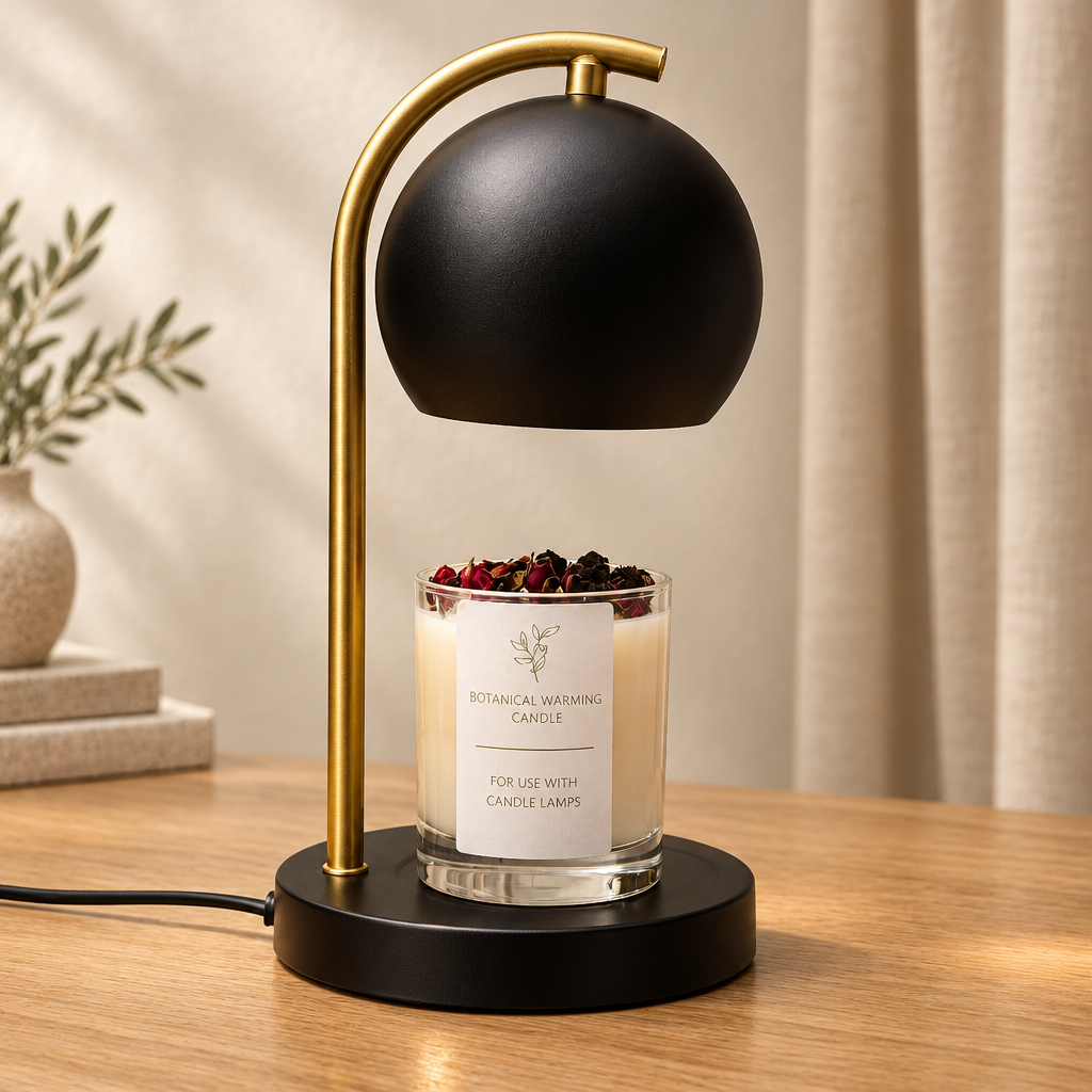 Candle Warmer Lamp – Glass Shade with Dimmer & Timer - Matt Black