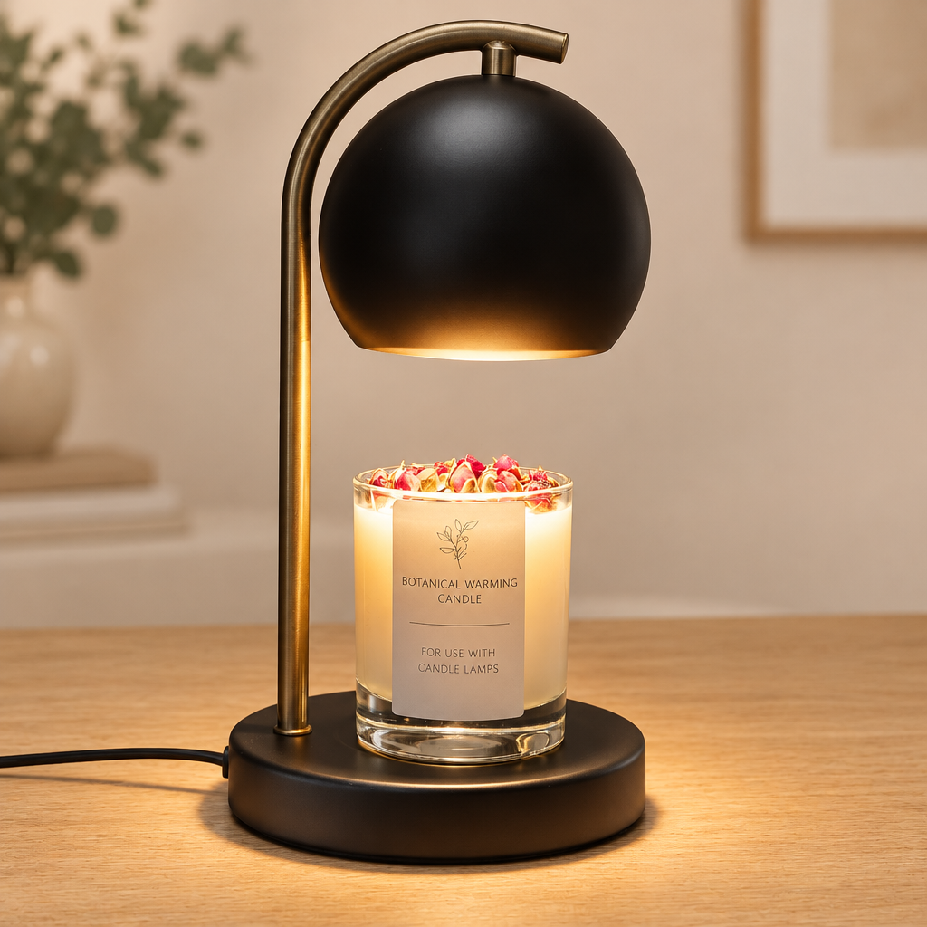 Candle Warmer Lamp – Glass Shade with Dimmer & Timer - Matt Black