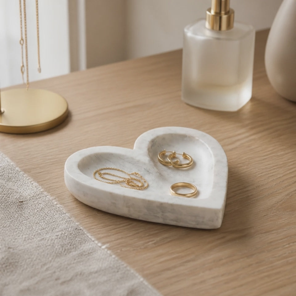 Wooden Heart Dish – Whitewashed Shabby Chic 15cm x 3cm