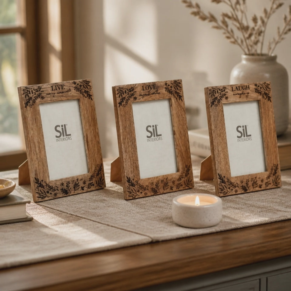 Rustic Wooden Floral Frames – Live, Laugh, Love Quotes
