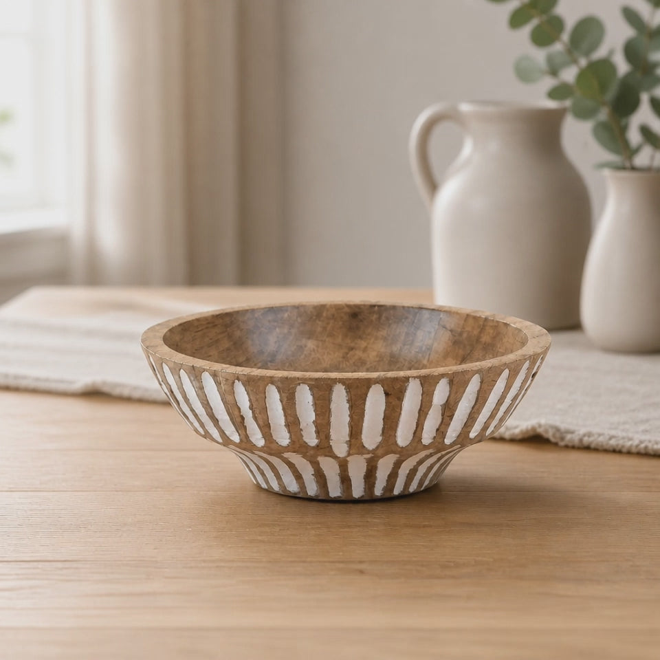 Small Patterned Mango Wood Serving Bowl