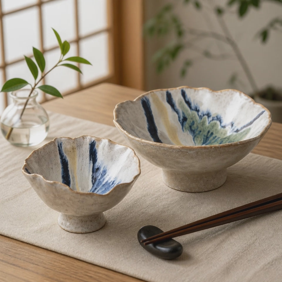 Porcelain White & Blue Wavy Bowl – Hand Painted, Available in 2 Sizes