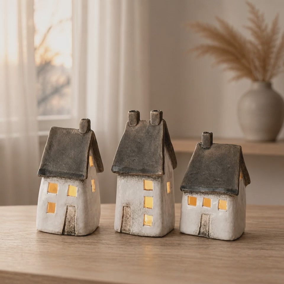 Speckled White House LED Ornament